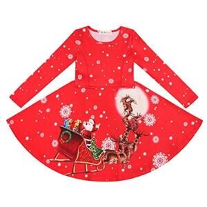 La Beca Printed Twirly Long sleeve Christmas Dress Santa Sz 5-6 (L)